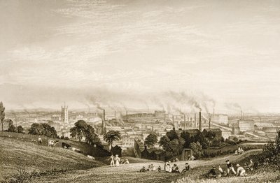 General View of Stockport, Lancashire showing cotton mills by George Pickering